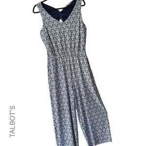 TALBOT’S | NWOT V-NECK TWIST BACK JERSEY KNIT JUMPSUIT NAVY & WHITE | SM PETITE